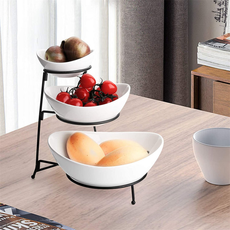 Red Barrel Studio® 3 Tier Oval Bowl Set With Metal Rack, Bright Three